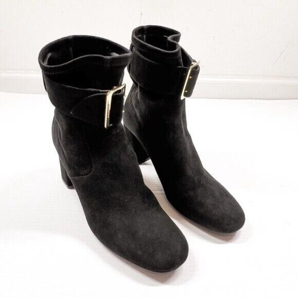 Burberry Women's 10 Britannia Buckle Block Suede Black Heel Buckle Booties - Picture 4 of 15